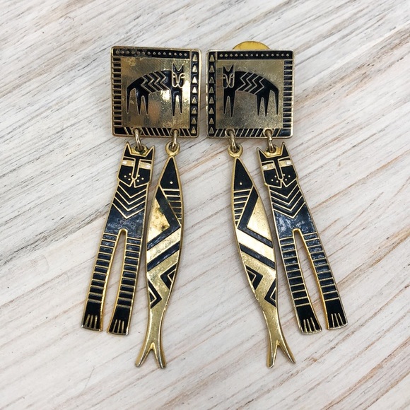 Laurel Burch Jewelry - Laurel Burch Charms Gold Tone Cat & Fish Earrings